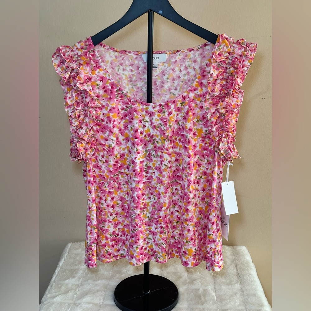 CeCe Pink Floral Ruffle Blouse - Picture 4 of 11